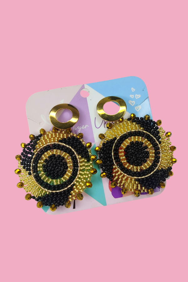 Aretes espiral negro/dorado