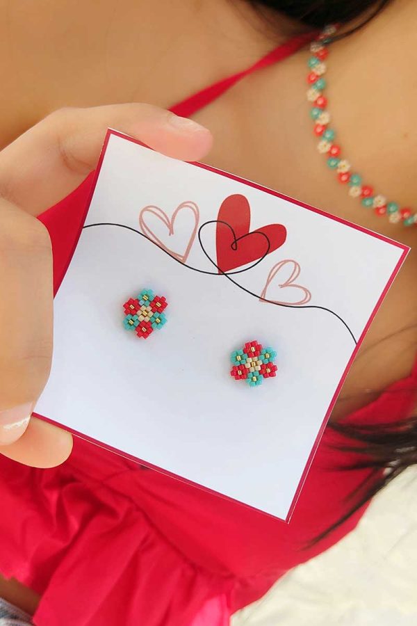 Topos flor miyuki rojo menta beis