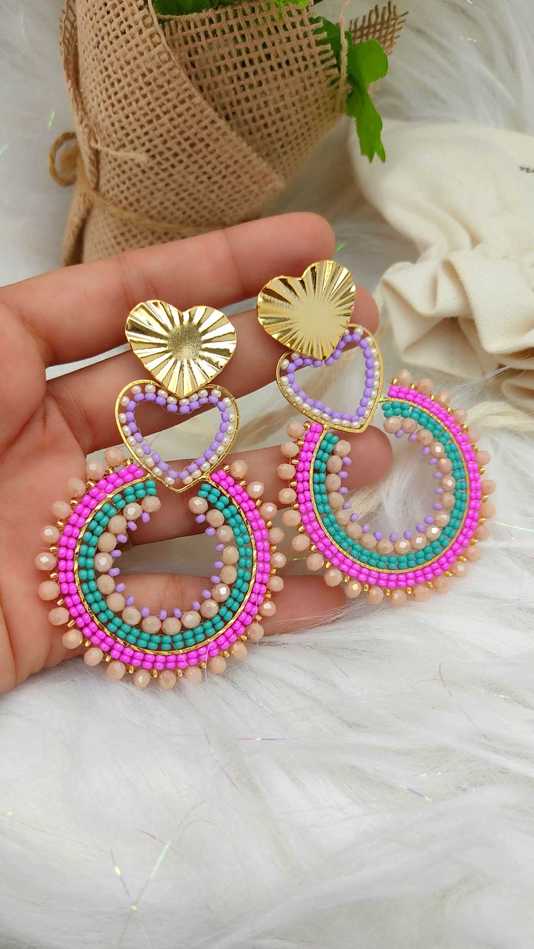 Aretes doble fucsia lila menta