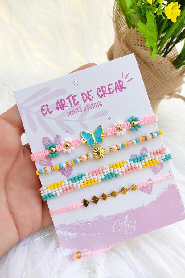 Set *4 pulseras mariposa menta colores
