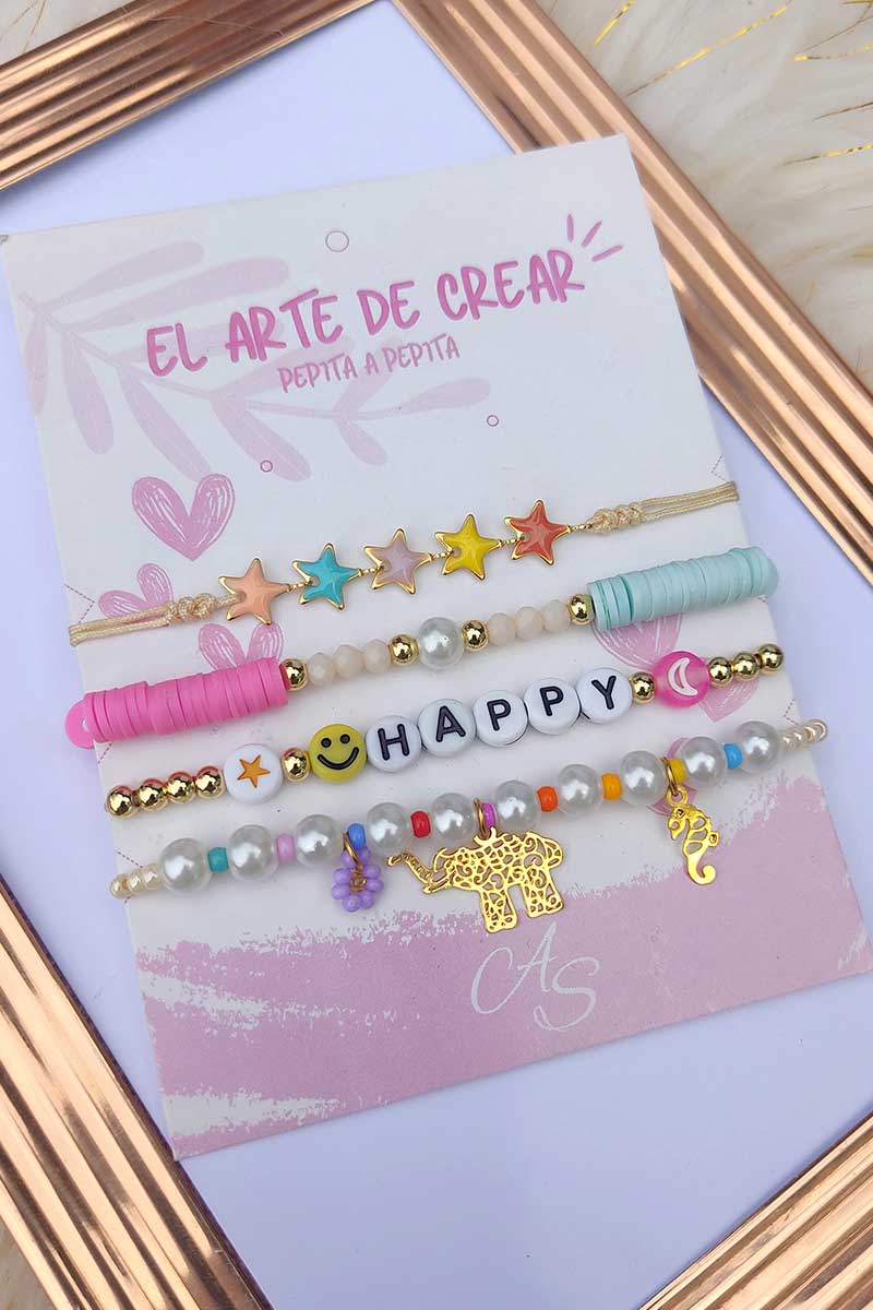Set*4 pulseras HAPPY