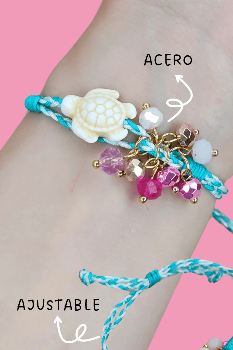 Pulsera artesanal tortuga con cristales