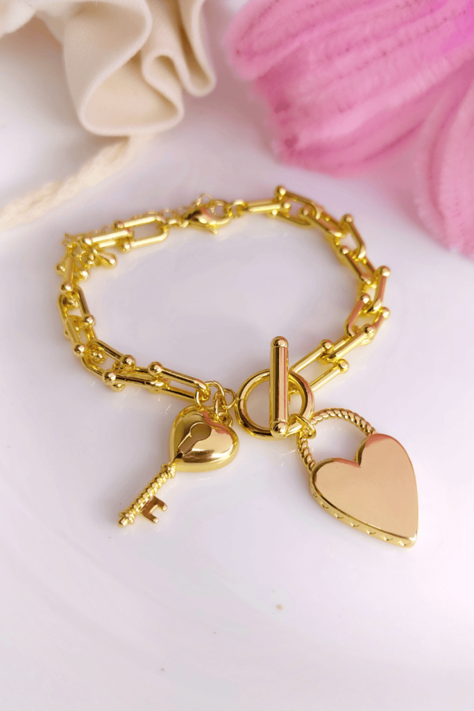 Pulsera eslabon grueso corazon covergold